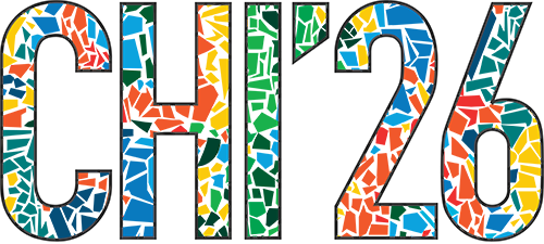CHI 2026 Conference logo, with a multicolored mosaic pattern in the letters and numbers of the logo.