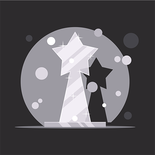 A cartoon trophy with the top in the shape of a star.