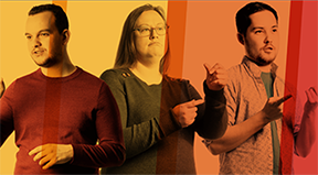 Abraham Glasser, Noella Kolash, and Matthew Seita signing.