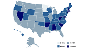 A chart from the report showcasing how many states are offering CS in high school
