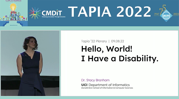 Speaker and title slide at Tapia