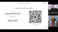 Screenshot from Zoom Webinar with two presenters and a QR code